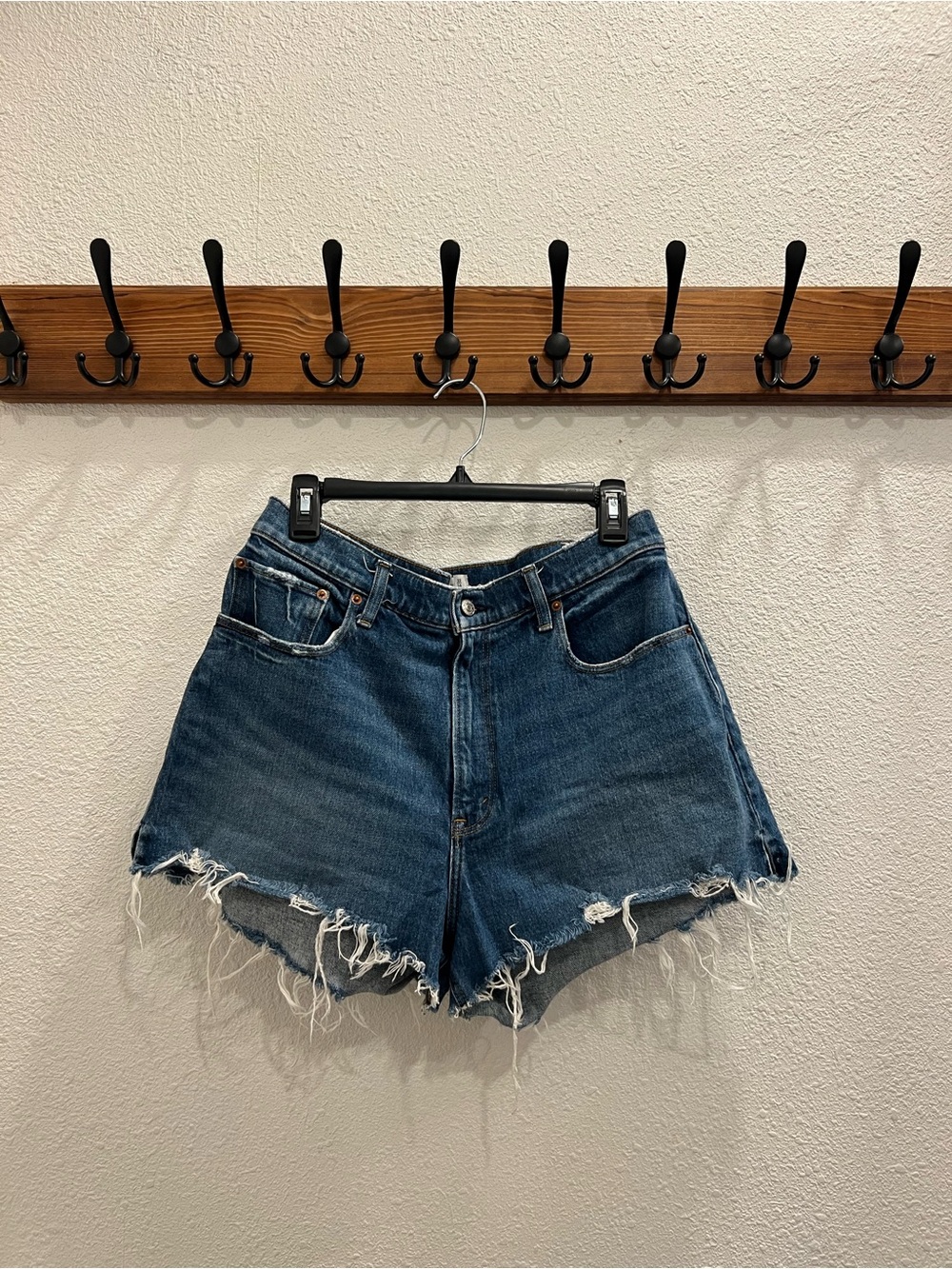 Abercrombie & Fitch Raw-Hem Dark Blue Denim Shorts